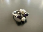 Vintage Pearl & Amethyst Ring Sterling Silver size 6.5