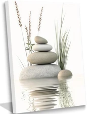 Zen Stone Canvas Wall Art Stacked Stones in Water Poster Print Tranquil Wild ...