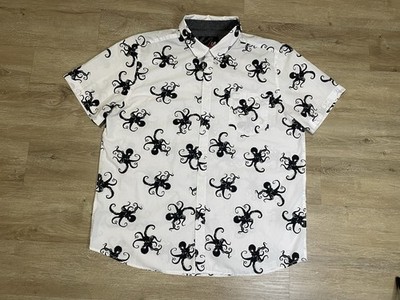 Amplify Sea Octopus Mens Sz 2XL White Black AOP Button Shirt Floral