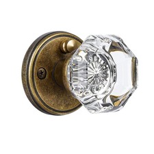 Glass Door Knobs Interior with Lock, Vintage Crystal Privacy Antique Brass Oc...
