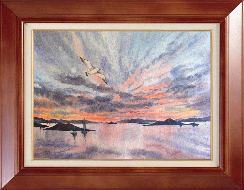 Obra de arte original pintura moderna paisagem LAGUNA BEACH OCEAN BIRD paisagem marítima A4 - Imagem 3 de 4