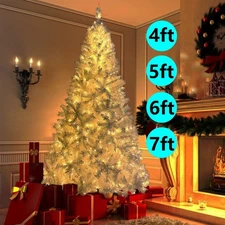 4/5/6/7 Ft White Christmas Tree w/LED Lights Artificial Xmas Bushy Holiday Decor