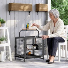 Portable 25in Parakeet Wire Bird Cage for Finches Canaries Hanging Bird Carrier
