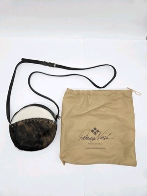 Patricia Nash Scafati Round Brown Hair On Leather Cow Animal Purse Crossbody Bag
