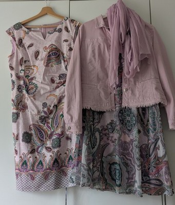 Gerry Weber Damen Outfit-Set Gr. 40 Paisley flieder Kleid, Rock, Jacke & Tuch