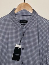  199 NEW  Men's LARGE Bugatchi Stretch Light Grey Check LS Shirt
