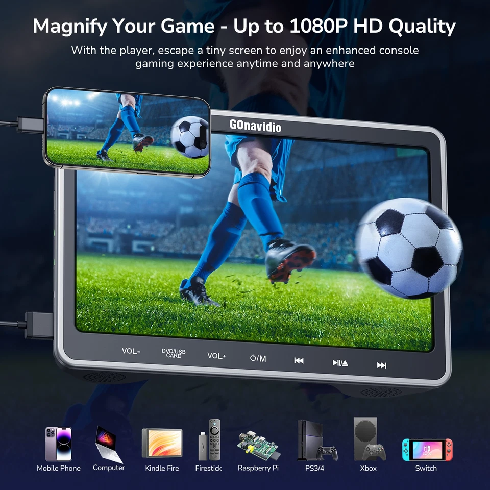 2 x 10.1" Screen Car Headrest 2 DVD Player TV USB SD HDMI Monitor W/ Headphones - Image 3 of 4