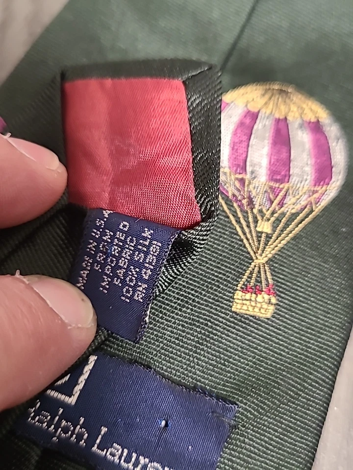 Corbata de seda Polo Ralph Lauren vintage hecha a mano en EE. UU. años 90 tema de aviación rara Foto 4 de 4