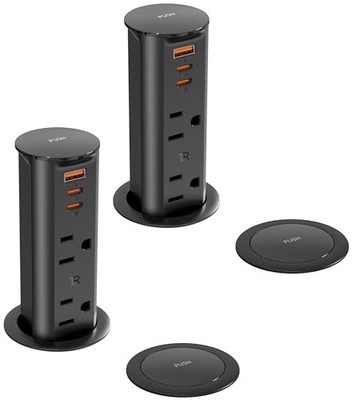  2 inch Hole Pop up Outlet for Countertop,20W USB C,3 USB 2PCS-3 FT Black