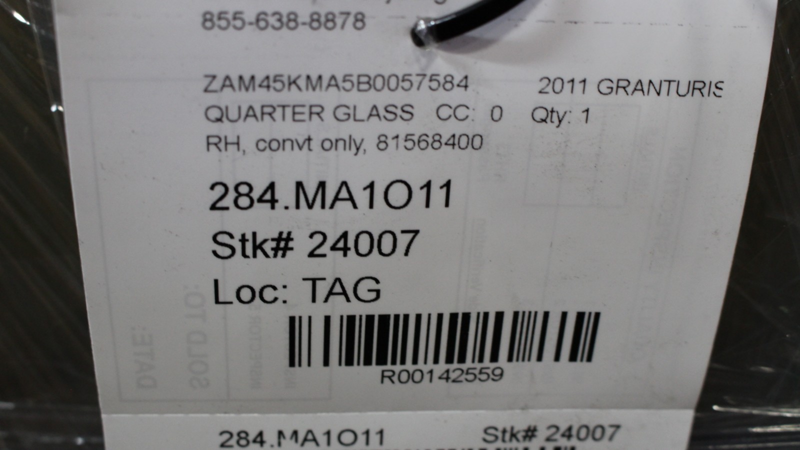 Maserati GranCabrio, RH, Right, Quarter Glass, Used, P/N 81568400