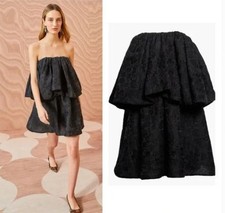 ULLA JOHNSON black floral jacquard strapless mini Oui Dress - size 6 Small