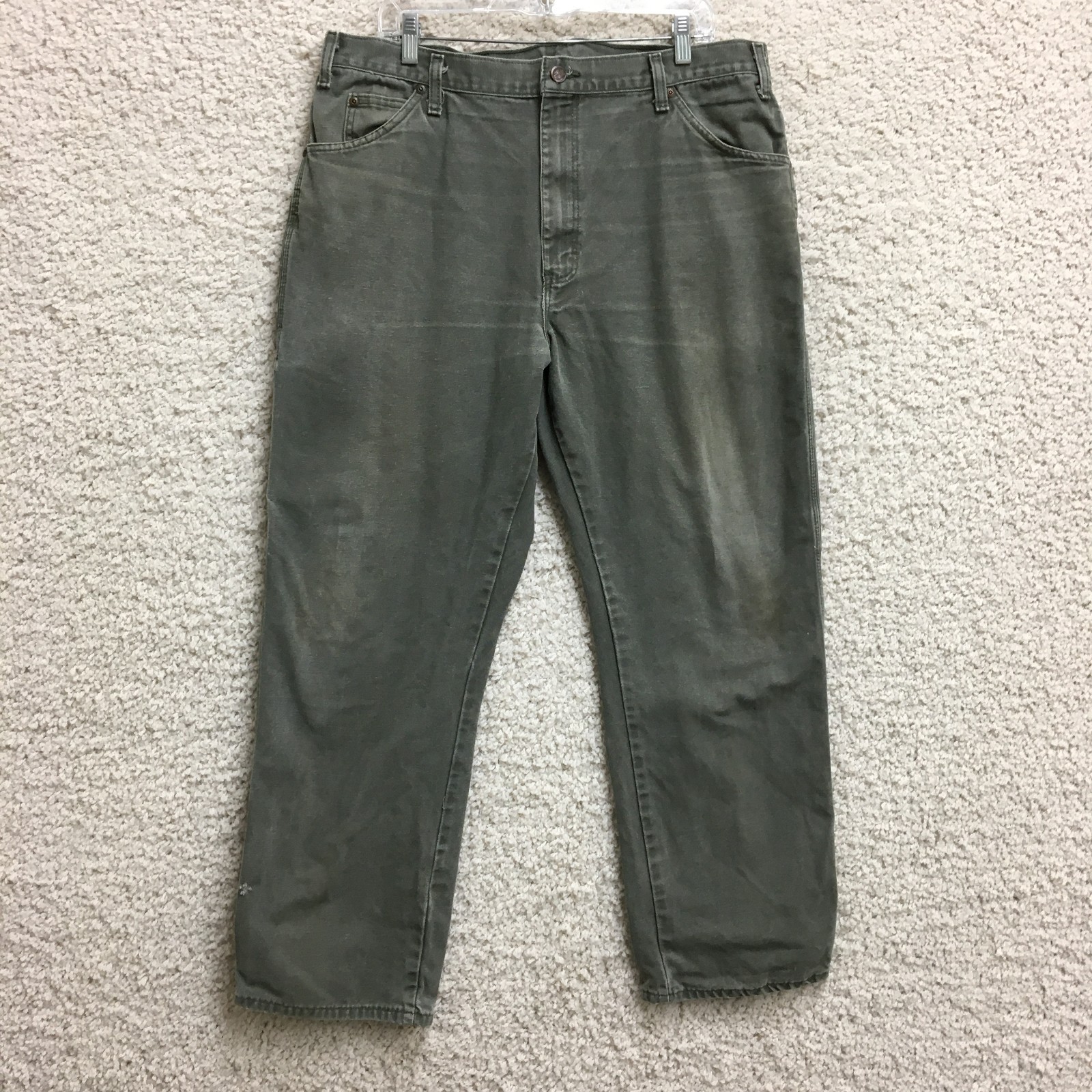 Dickies Jeans 38x30 Mens Green Straight Leg Carpenter Relaxed Utility Workwear