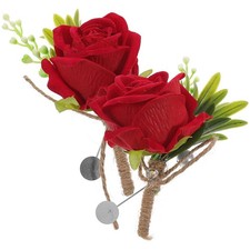 2 Pcs Artificial Rose Boutonnieres Wedding Corsages Groom Bride Accessories
