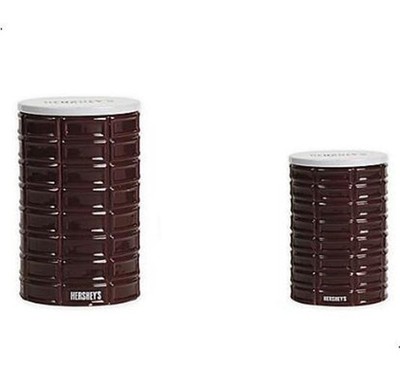 2 NEW HERSHEY'S CANDY PIP CANISTER SET 9'' 5'' BROWN KITCHEN STORAGE CHOCOLATE