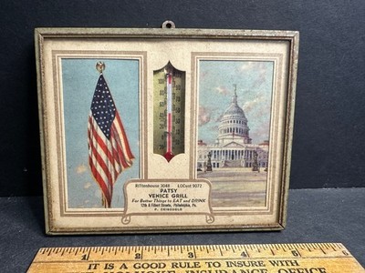 Patriotic Advertising Thermometer, PATSY VENICE GRILL, Philadelphia PA, Flag