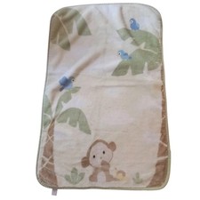 Carters Monkey Blue Birds Palm Tree Jungle Yellow Soft Plush Baby Blanket