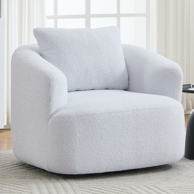 360° Swivel Upholstered Comfy Chair w/ Pillow, Teddy Fleece Sofa, White