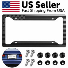 1x Black 3d Usa American Flag License Plate Frame Holder Auto Car Tag Decal Abs