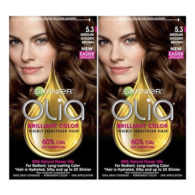 Garnier Olia Ammonia, Medium Golden Brown, Oil-Rich Permanent Hair Color Pack 2