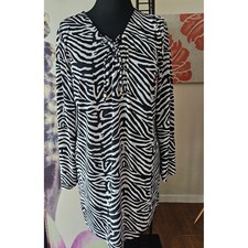 Michael Kors Zebra Print Lace Up Shift Dress Long Sleeve XL Stretch