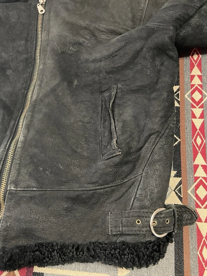Chaqueta de vuelo vintage de piel de oveja negra Milano años 80 talla XL Sherpa T47 Foto 3 de 4