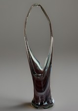 Vintage 17" Swirl Hand Blown Art Glass Vase Basket stretched pulled mexico MCM