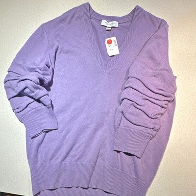 NWT Michael Kors COLLECTION MSRP $790 Freesia V-Neck Raglan Rib Trim Sweater M