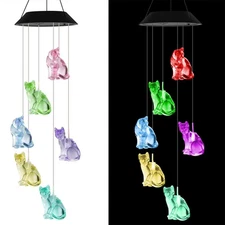 Color Changing Solar Wind Chimes LED Lights Cat Solar Wind Chimes Light Garden