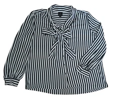 Worthington Women's Black and White Stripe Blouse w-Self-Tie Bow – Sz XL