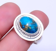 Copper Blue Turquoise Gemstone 925 Sterling Silver Jewelry Ring s.10 Sku34
