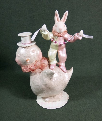 WHIMSICAL folk art EASTER RABBIT & CHICK 12" figurine DEE FOUST for BETHANY LOWE - Picture 1 of 12