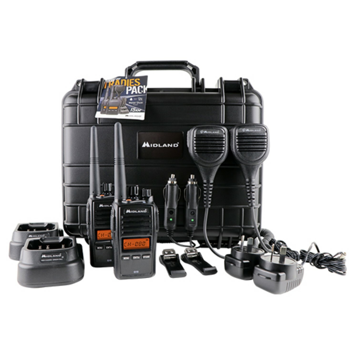 MIDLAND 5W UHF HANDHELD CB RADIO IP67 WATERPROOF HYBRID 80CH TWIN PACK