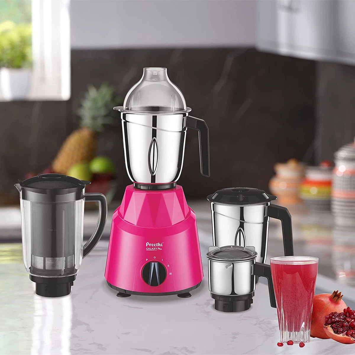 New Preethi Galaxy Plus MG-250 Mixer grinder 750 watt Pink/Black 4 Jars  mixer