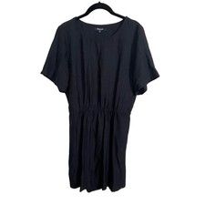 Madewell Silk Black Scallop Open Back Dress Size L