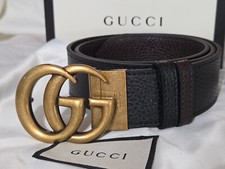 Reversible 2 in 1 Brown & Black Leather Gucci Belt Gold GG Buckle Sz 36/38 105cm