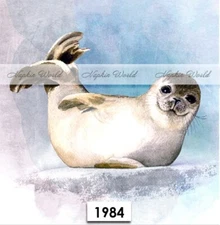 (1984) TWO Paper LUNCHEON Decoupage Art Craft Napkins - SEAL MARINE ANIMAL
