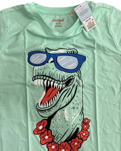 NWT Cat & Jack Boys Short Sleeve Dinosaur with Flower T-Shirt, Teal, XXL (18) - Picture 3 of 3