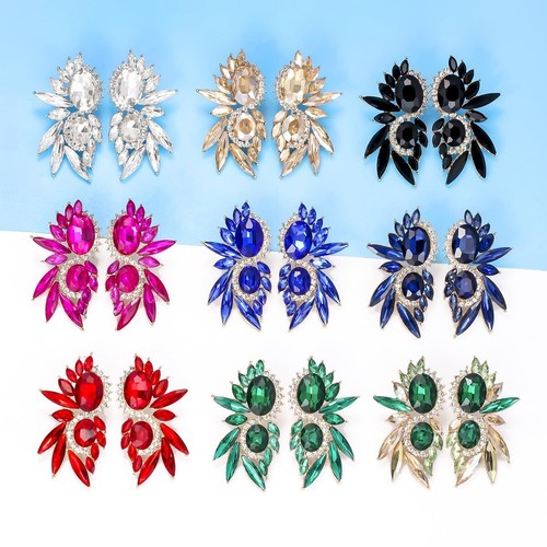 Vintage Rhinestone Statement Earrings Fancy Colorful Crystal Cluster Drop Dangle - 第 5/5 張圖片