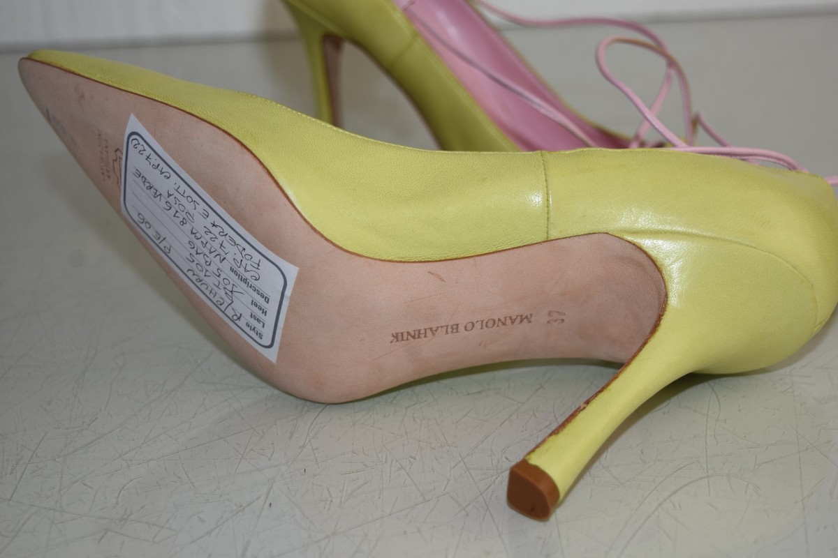 Escarpins Manolo Blahnik CHURU BB En Cuir Rose Vert Citron - Taille 37, Talons Hauts