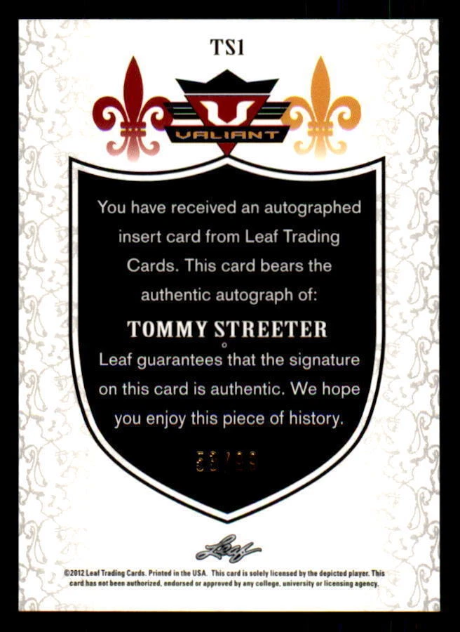 2012 Leaf Metal Draft Prismatic Silver #TS1 Tommy Streeter Auto #/99 (ref 29661) - Image 2 of 2