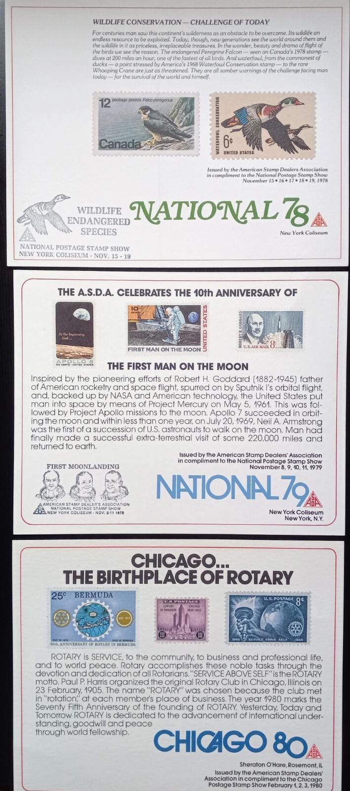 ASDA National Show Souvenir Cards 1978 & 79, Chicago 1990 (Set of 3