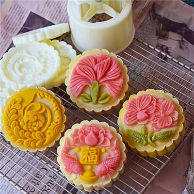 Plastic DIY 3D Mooncake 4 Different Pattern Mooncake Tool Press Safe