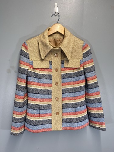 Vintage 1970s Jacket Multicoloured Striped Faux Pockets By Harbro Small UK 6/8