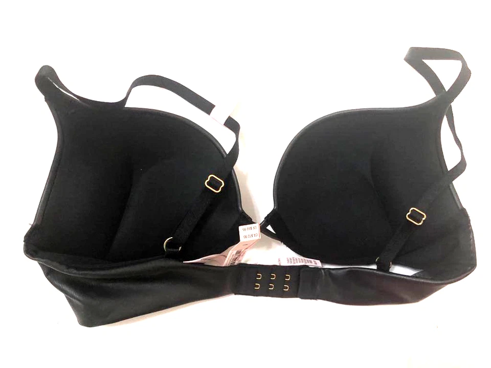 Victoria’s Secret Bombshell Push Up Add 2 Cup Size Bra Faux Leather Black NWT - Image 2 of 3