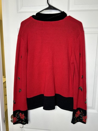 Tiara International Christmas Cardigan Sz M Red Beaded Grandma Ugly Sweater Vint - Picture 11 of 11