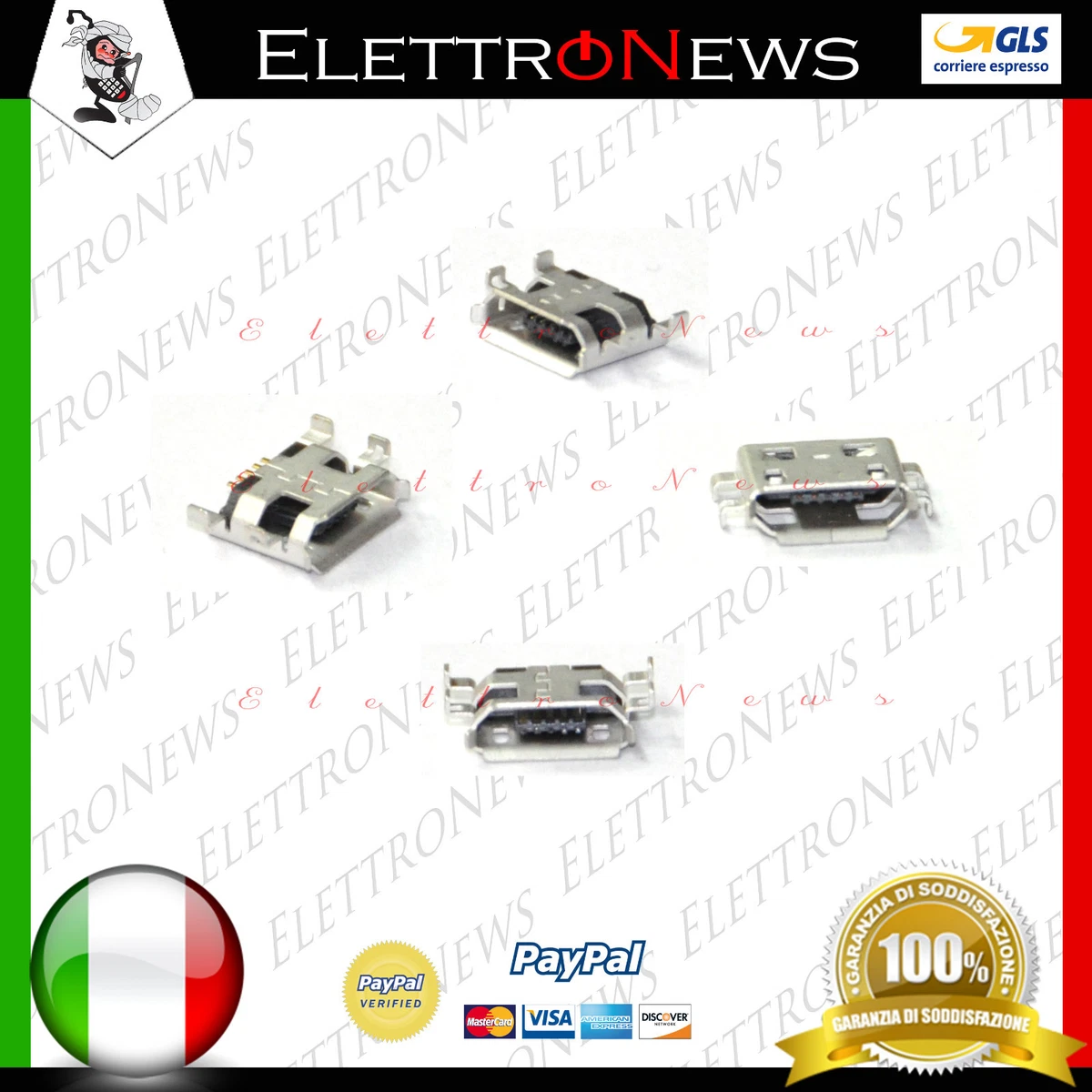 Connettore Ricarica 5 Pin Per Tablet Clementoni Clempad, Jack Micro USB, Da Saldare