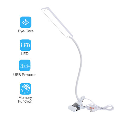White USB Flexible Clip-On Desk Reading Study Lamp LED Light Dimmable Table Lamp