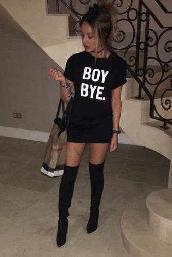 WOMENS LADIES CELEBRITY INSPIRED BOY BYE SLOGAN LONGLINE BAGGY T SHIRT TOP DRESS