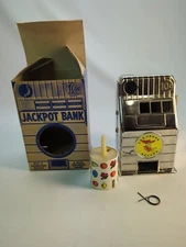 Vintage Las Vegas 6" Mechanical Metal Slot Machine “Jackpot Bank” Mini Toy