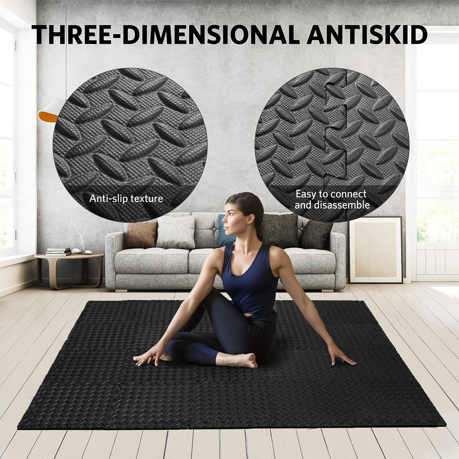 Equipo de gimnasio negro Eva MaInterlock espuma de piso grueso alfombras suaves para automóvil azulejos de yoga